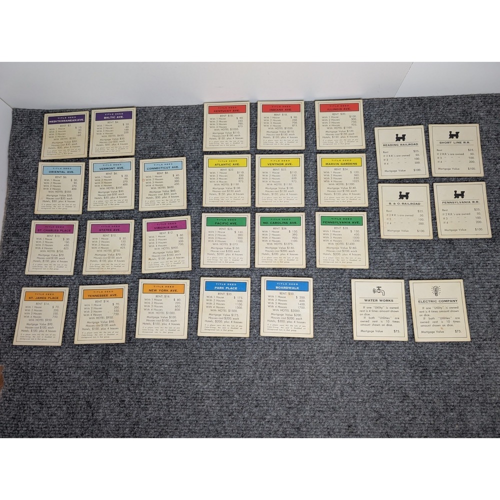 Monopoly 1935 Commemorative Edition Replacement Property/ Utility Cards COMPLETE